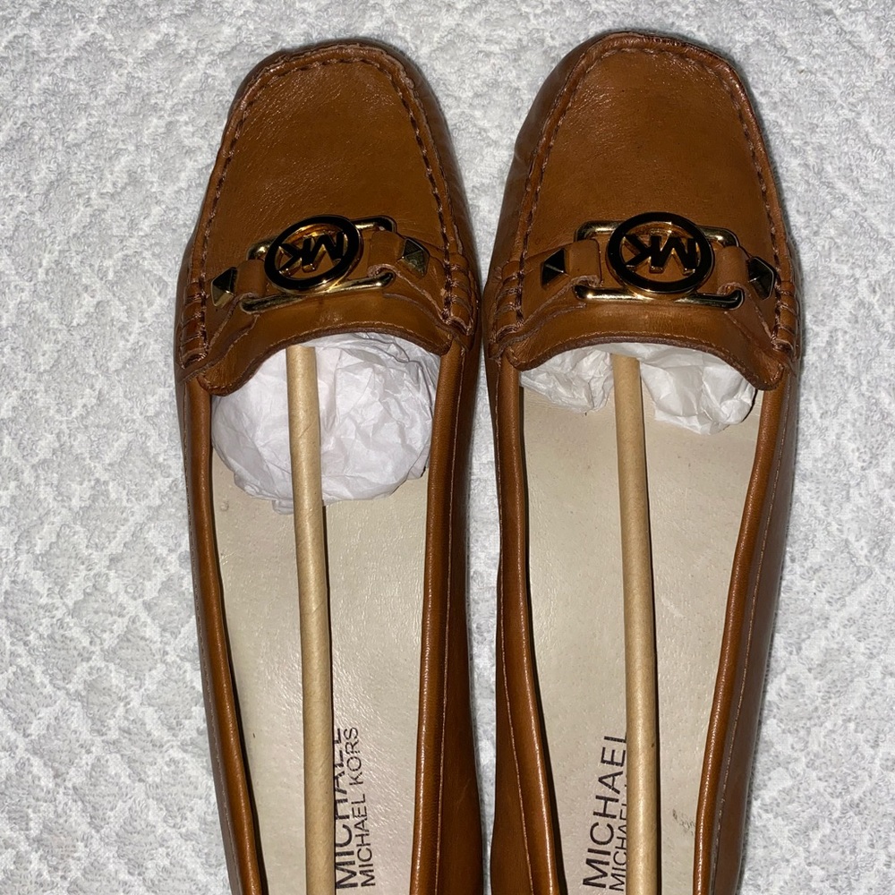 Michael Kors Leather Loafers, 9, luggage color